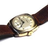 VERTEX, A MID 20TH CENTURY 9CT GOLD GENT'S WRISTWATCH The square case with silver tone dial, on