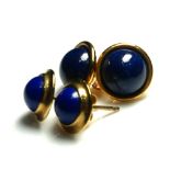 TWO PAIRS OF VINTAGE YELLOW METAL AND LAPIS LAZULI EARRINGS Cabochon cut stone on stud mount. (