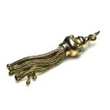 A VICTORIAN YELLOW METAL TASSEL FOB Coronet form with rope design drops. (approx 4cm)