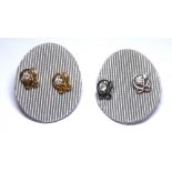 A PAIR OF DIAMOND STUD EARRINGS IN WHITE METAL SETTINGS Along with another in yellow metal.