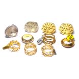 A COLLECTION OF TEN SILVER AND SILVER GILT RINGS Comprising three signet rings with pierced