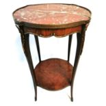 A 19TH CENTURY FRENCH SIDE TABLE The rouge marble top with gilt bronze banding on walnut base with