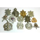 A COLLECTION OF TWELVE BRITISH ARMY REGIMENTAL AND CAP BADGES A mixture of old and replica,