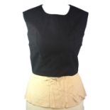 RM, BLACK WOOL TOP With U neckline and white silk lower part, sleeveless (size 12). B