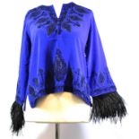 DE PAMPELONNE, BLUE SILK SHIRT With a black embroidered and beaded design throughout and a black