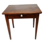 A 19TH CENTURY FRENCH CHESTNUT PROVINCIAL SIDE TABLE With a single drawer, on square tapering