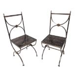 A PAIR OF MID 20TH CENTURY STEEL BRASS AND MARBLE SIDE CHAIRS.