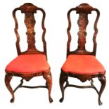 A PAIR OF EARLY 18TH CENTURY DUTCH WALNUT AND FLORAL MARQUETRY INLAID CHAIRS With upholstered drop