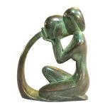 RICARDO SCARPA, A 20TH CENTURY BRONZE SCULPTURE Titled 'Aquarius', a stylised female with large