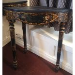 A PAIR OF VICTORIAN CHINOISERIE CORNER TABLES With later black slate tops above shaped aprons, on