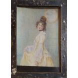 FLORENCE WHITE, 1881 - 1917, A 20TH CENTURY MINIATURE PORTRAIT ON IVORY Female wearing a yellow ball