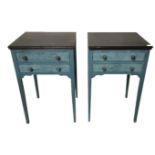 A PAIR OF TWO DRAWER BEDSIDE TABLES In blue painted finish, on square tapering legs. (47cm x 40cm