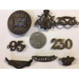 A WWI BRASS AND ENAMEL BRITISH ARMY RECRUITING BADGE AND DOG TAG Having an enamel Union Jack '