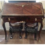 AN 18TH CENTURY FRENCH ROSEWOOD AND GILT BRONZE MOUNTED BUREAU ON STAND The fall front enclosing a