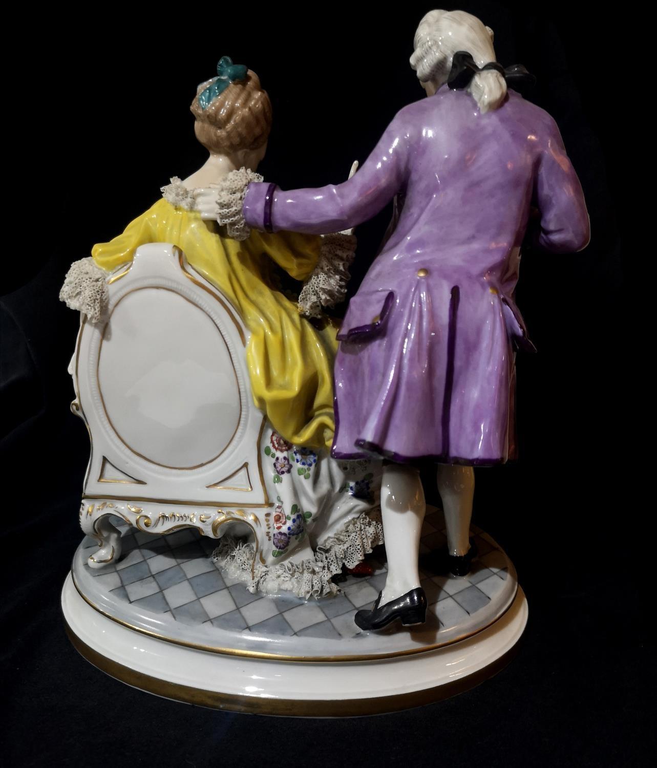 A LARGE CONTINENTAL PORCELAIN FIGURAL GROUP Courting couple in 18th Century attire, underglazed blue - Image 5 of 7