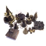 A COLLECTION OF NINE 19TH CENTURY BRASS BELLS Together with a small collection of cow bells.