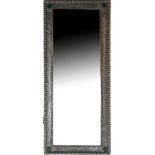 MANNER OF LIBERTY, 19TH CENTURY PEWTER AND GEM SET MIRROR. (25.5cm x 6.5cm)