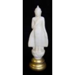 AN 18th CENTURY BURMESE ORIENTAL CARVED ALABASTER BUDDHA Standing pose in gilt wood socle. Approx