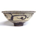 A CHINESE CITZHOU POTTERY CONICAL BOWL Having brown glaze decoration on cream ground Approx 15cm