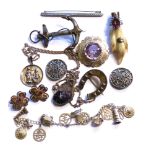 A COLLECTION OF VICTORIAN AND LATER SILVER JEWELLERY Including a Scottish anchor brooch set with