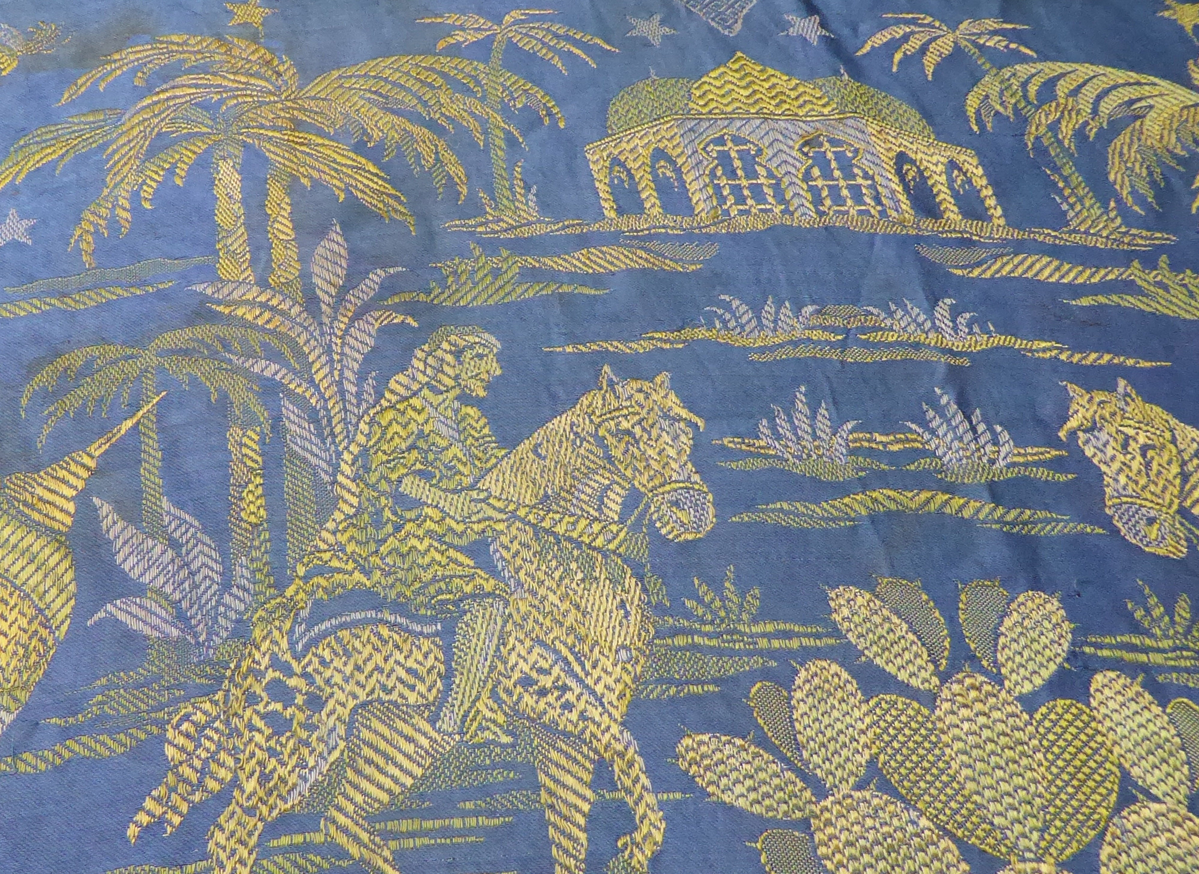 A PERSIAN HAND WOVEN SILK TAPESTRY Gilt decoration of Indian elephants, camels and temples. ( - Image 3 of 5