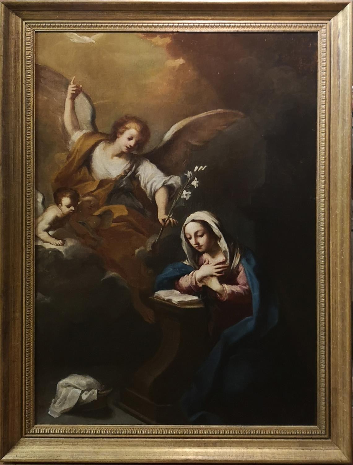 A 17TH CENTURY ITALIAN OIL ON CANVAS 'The Annunciation', in gilt frame, bearing old Christie's - Image 2 of 9