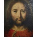 MANNER OF GIOVANNI BELLINI An 18th/19th Century Italian oil on panel, Head of Christ in giltwood