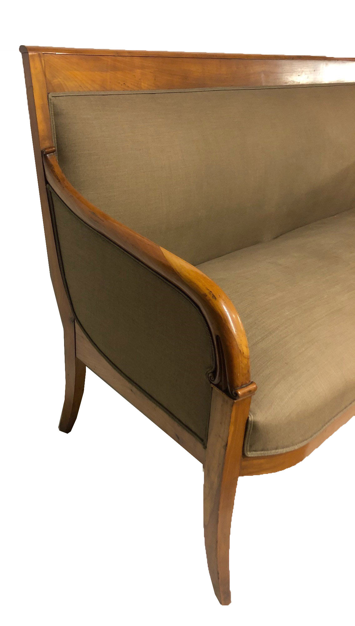 AN EARLY 20TH CENTURY CONTINENTAL FRUITWOOD FRAMED THREE SEAT SETTEE With scrolling arms, raised - Image 2 of 3