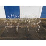 VINTAGE SCROLLING WROUGHT IRON 3 SEATER BENCH.