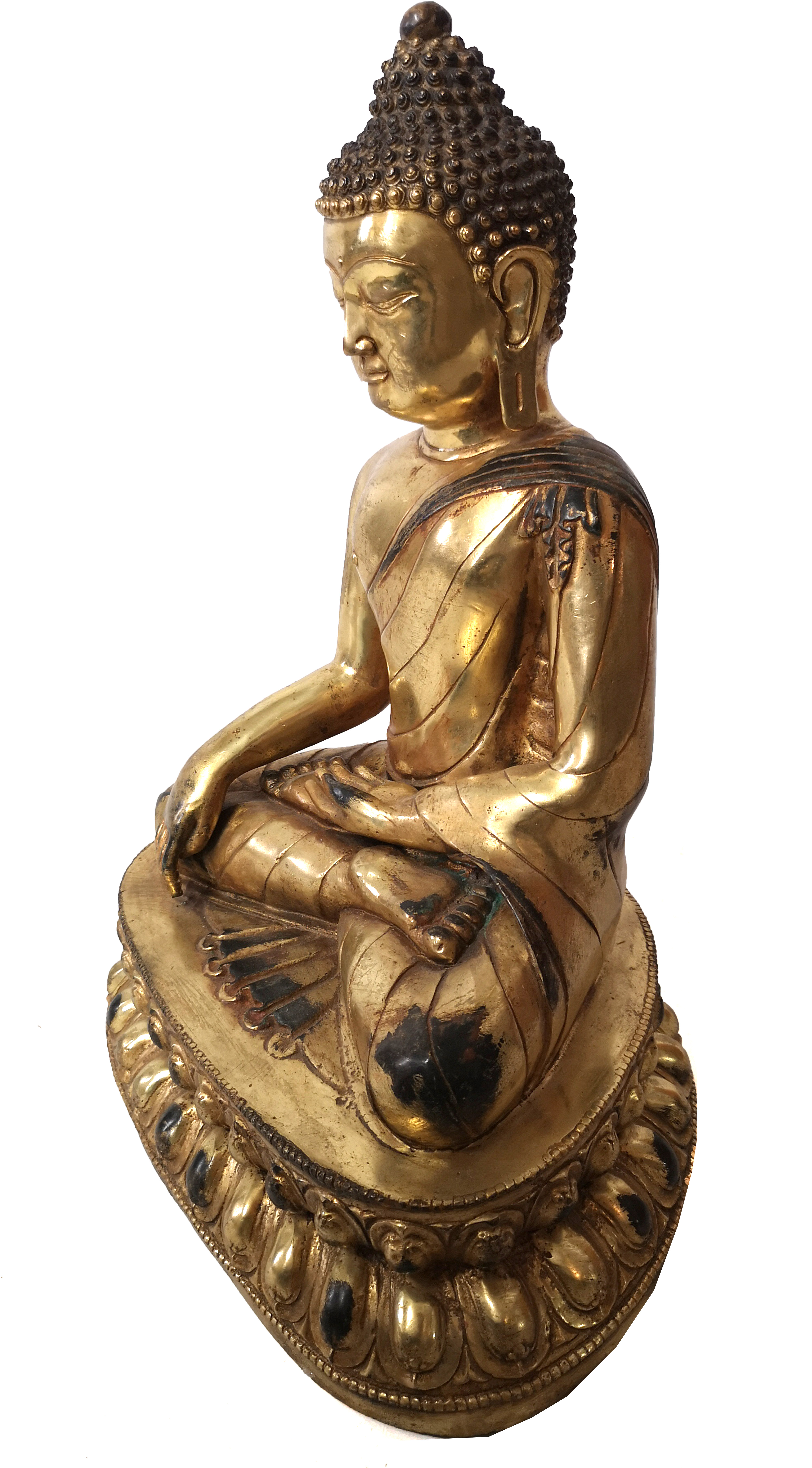 A LARGE CHINESE GILT BRONZE BUDDHA Seated pose on double lotus base - Image 4 of 11