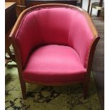 A PAIR OF ART DECO STYLE TUB ARMCHAIRS With beechwood frames, upholstered in a wine silk. (68cm x