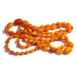 TWO 19th CENTURY BUTTERSCOTCH AMBER NECKLACES Graduated oval beads Longest necklace Approx 42cm
