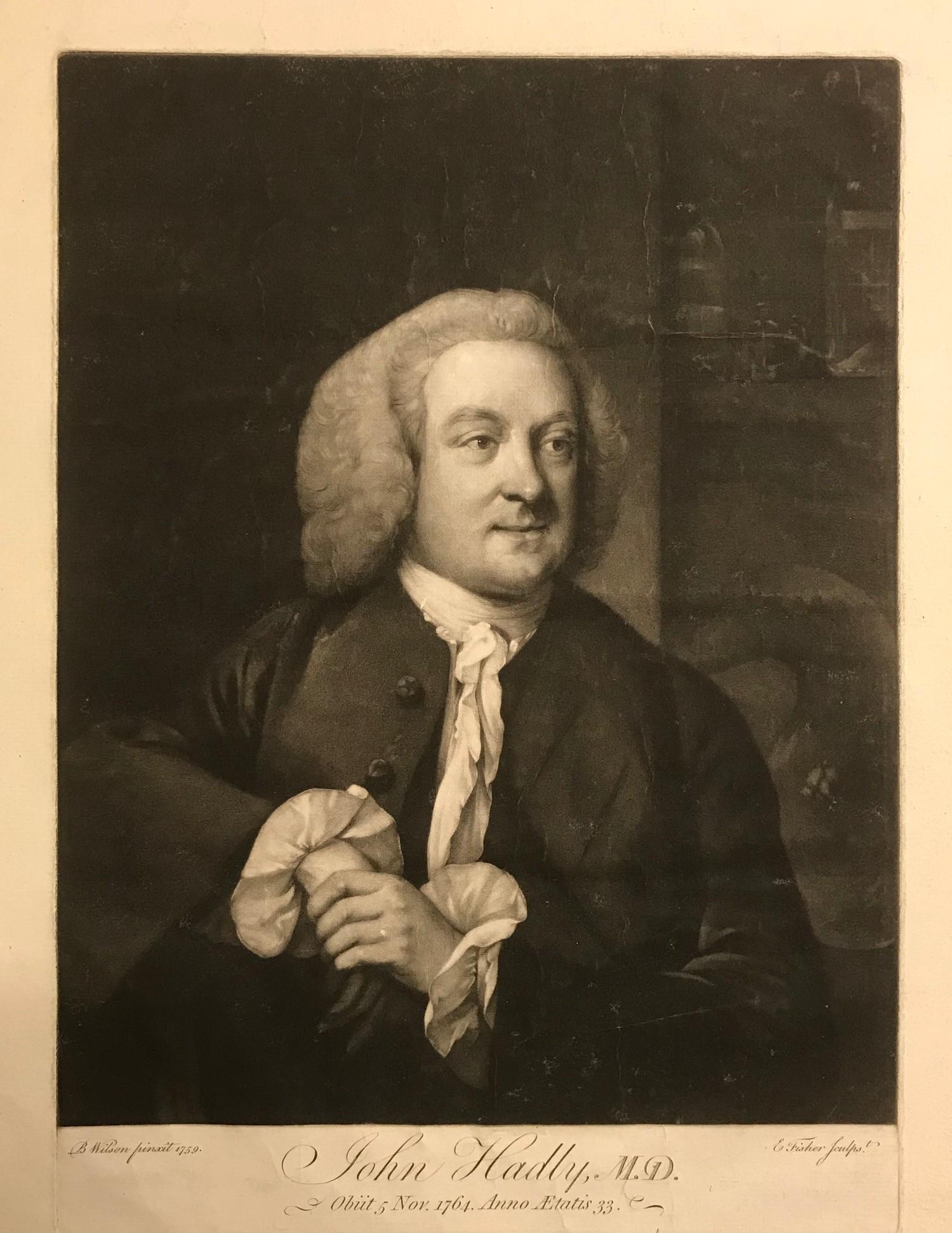 AFTER BENJAMIN WILSON, 19TH CENTURY MEZZOTINT PORTRAIT John Hadly, M.D., by Edward Fisher. (36.5cm x