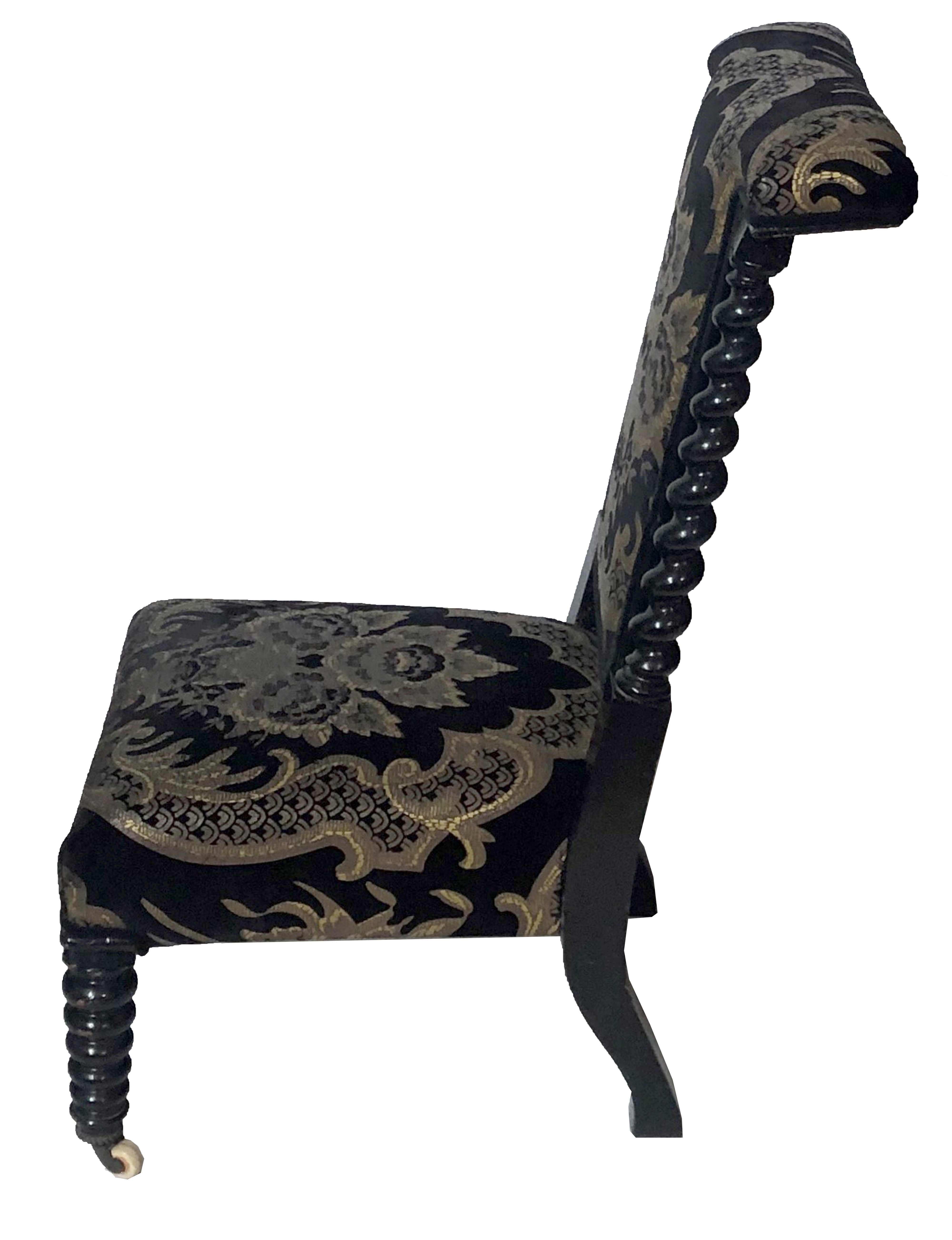 A VICTORIAN PRIE DIEU CHAIR Recently re upholstered in a floral cut velvet, with barley twist - Image 2 of 3