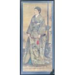 A LATE 19TH CENTURY JAPANESE PAINTING ON SILK Portrait of a European wearing a kimono Framed and