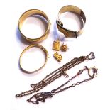 A COLLECTION OF VICTORIAN AND LATER YELLOW METAL JEWELLERY A part box link guard chain, a fancy link