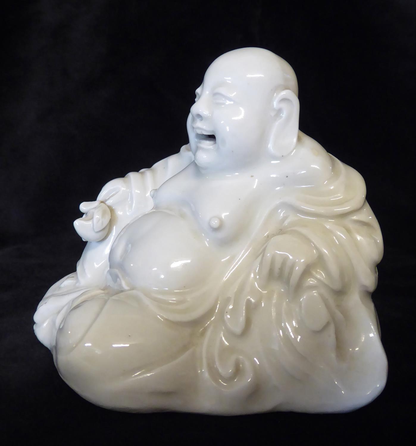 A CHINESE BLANC DE CHINE PORCELAIN BUDDHA In seated pose holding a peach Inscribed in pencil to base - Image 3 of 7