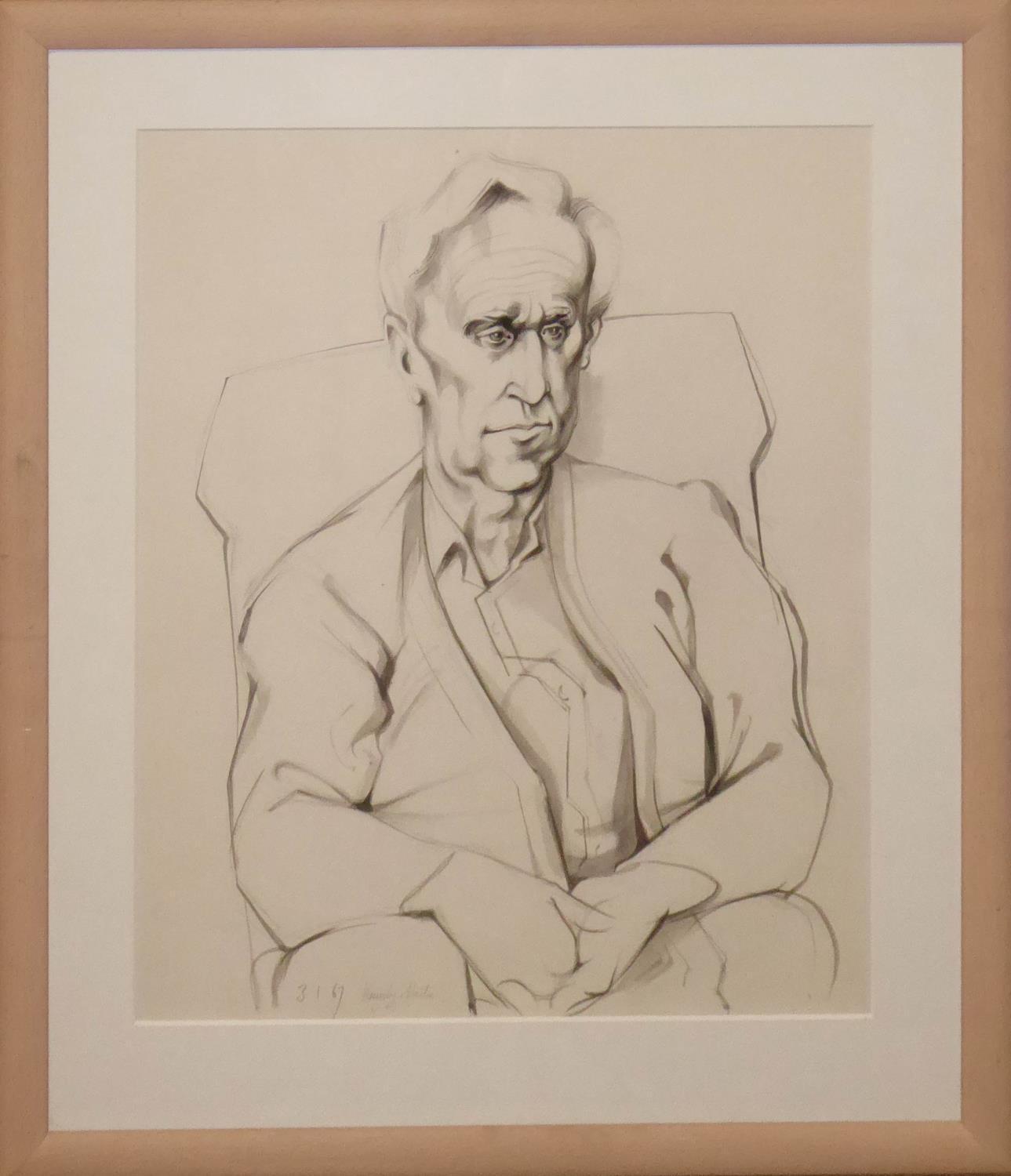 MICHAEL AYRTON, 1921 - 1975, PENCIL AND WASH Titled 'Portrait of Kingsley Martin, 1967', dated, - Image 3 of 5