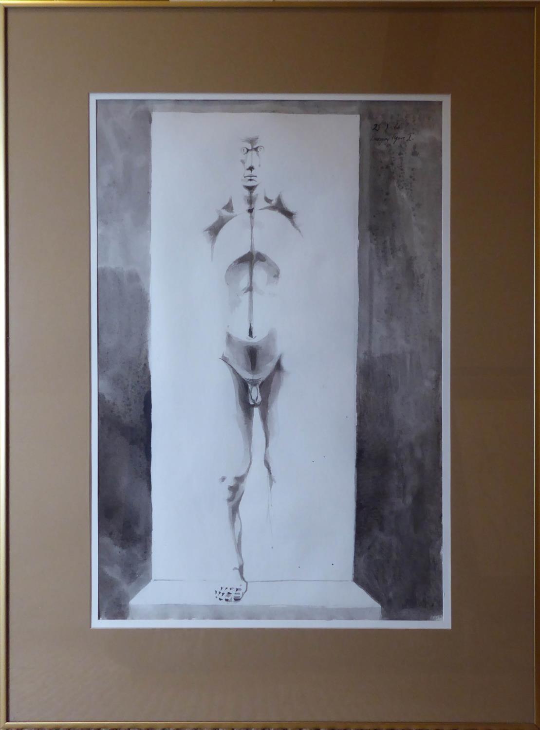 MICHAEL AYRTON, 1921 - 1975, INK AND WASH Titled 'Emerging Figure, Number 1, 1966', signed, dated, - Image 2 of 7