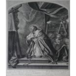 AFTER CHARLES LE BRUN, 18TH CENTURY ENGRAVING St. Charles Borromeo by Pierre Drevet along with