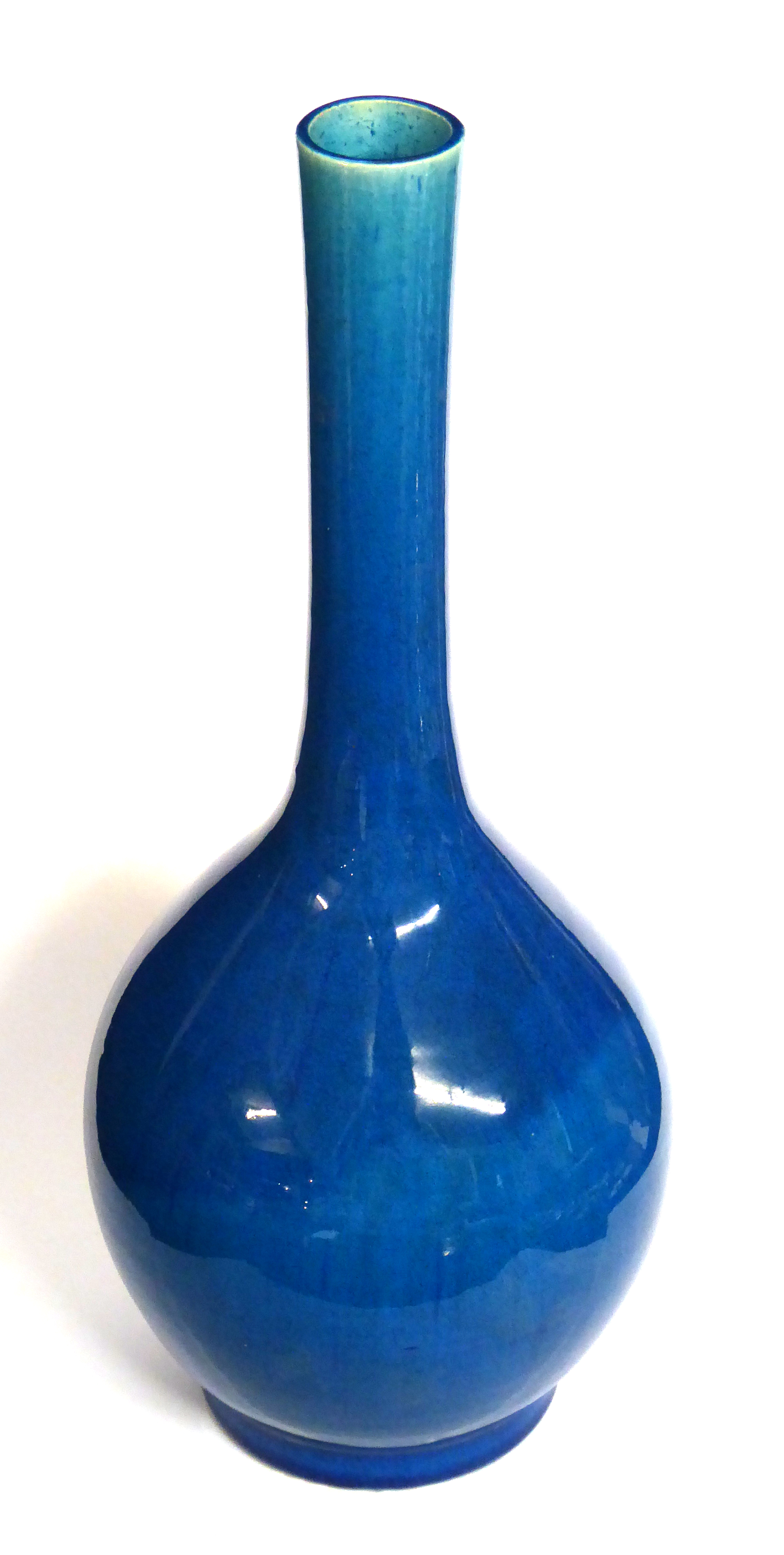 A CHINESE TURQUOISE GLAZE POTTERY BOTTLE VASE, Of plain form, unmarked. Approx 31cm