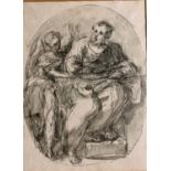 AN 18TH CENTURY ITALIAN PEN AND WASH DRAWING Angel Appearing to Saint Jerome, framed and glazed. (