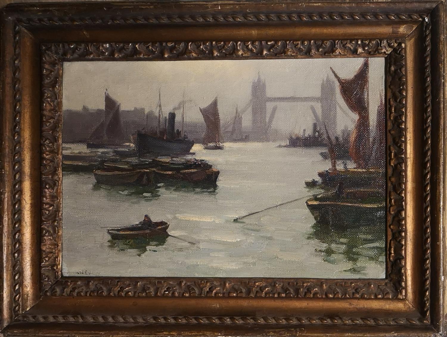 AUGUSTUS WILLIAM ENNESS, 1876 - 1948, OIL ON CANVAS The Thames looking towards Tower Bridge, signed, - Image 2 of 7