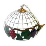 A LARGE 20TH CENTURY COLOURED LEADED GLASS LAMP SHADE Having a design of vines and grapes on light