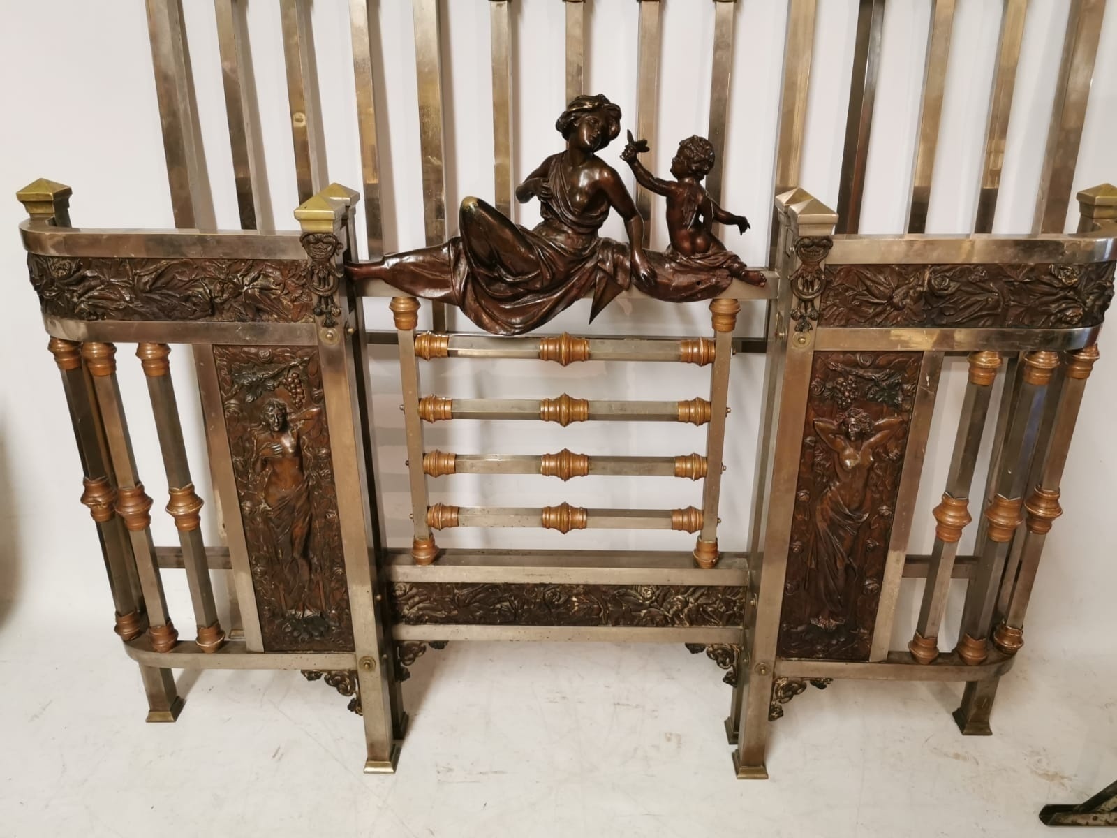 AN IMPRESSIVE ITALIAN BRONZE AND CHROMED BRASS DOUBLE BED The headboard inset with relief plaque - Image 2 of 3