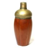 A VINTAGE WHITE METAL AND FRUITWOOD CLAD COCKTAIL SHAKER. (24cm)
