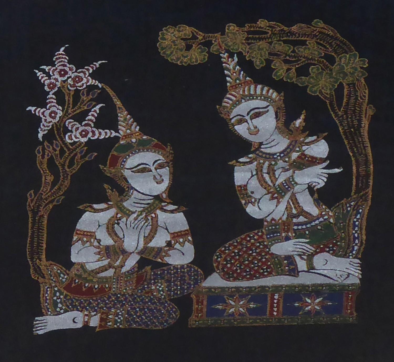 A COLLECTION OF THAI SILK ART PICTURES Including Ravana with chariot and musicians, framed and - Image 5 of 5