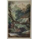 CORNELIUS VARLEY, 1781 - 1873, WATERCOLOUR Welsh river landscape, bearing gallery label verso,