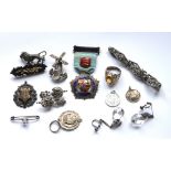 A COLLECTION OF VINTAGE SILVER JEWELLERY Comprising an Art Deco form marcasite bracelet, brooch