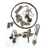 A COLLECTION OF 20TH CENTURY SILVER JEWELLERY ITEMS Including a pair of earrings, two necklace, an